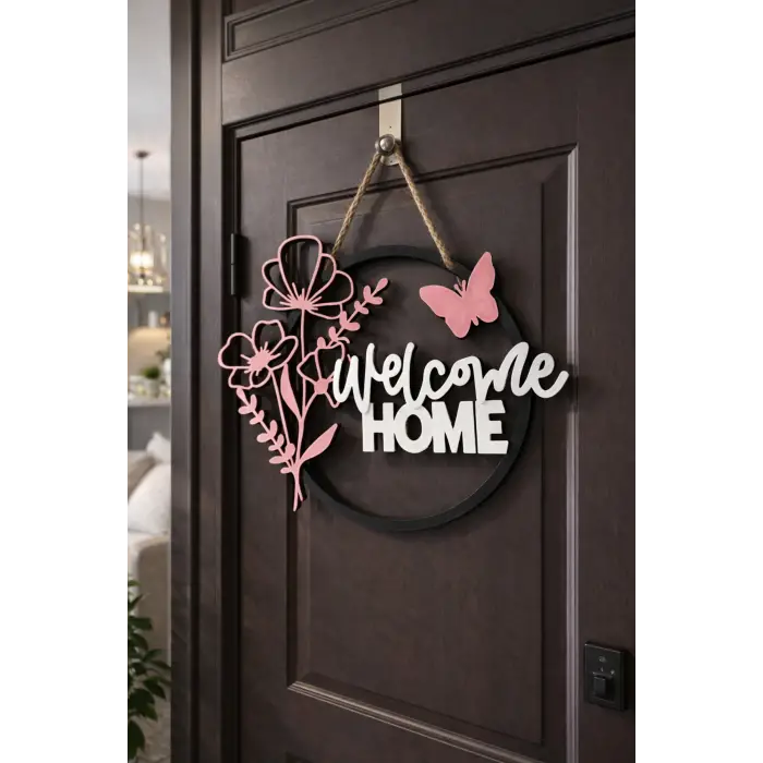 Welcome Home - Evime Hoşgeldin Temalı Dekoratif Figür, Kapı Süsü Ev Dekorasyon Ürünü