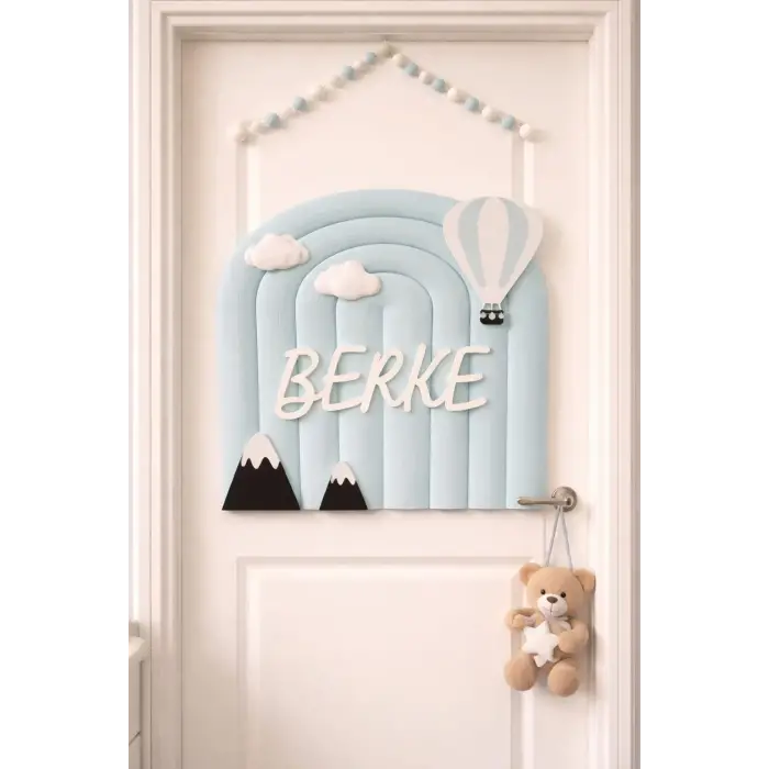 Kişiye Özel Gökyüzü Temalı İsme Özel Bebek Kapı Süsü 25x25cm