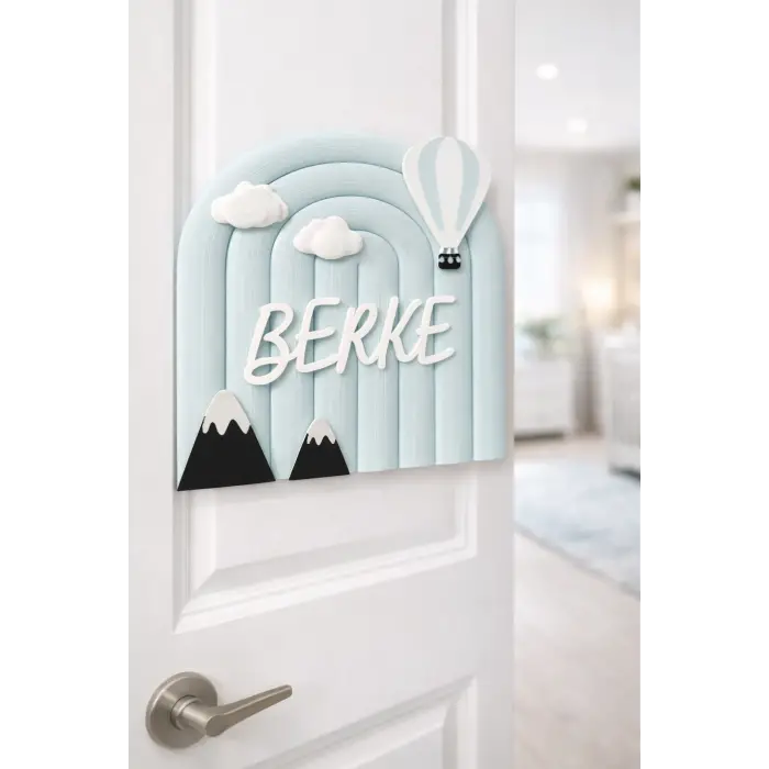 Kişiye Özel Gökyüzü Temalı İsme Özel Bebek Kapı Süsü 25x25cm