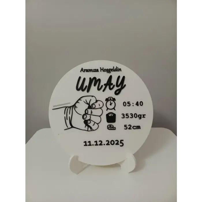 Kişiye Özel Bebek Doğum Tabelası - İsim, Saat, Kilo, Boy Yazılı 3D Bebek Odası Süsü