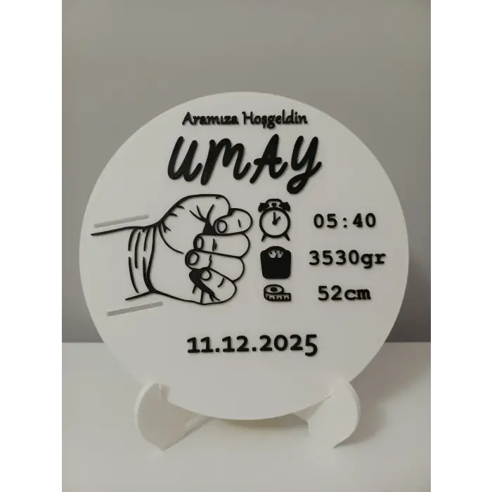 Kişiye Özel Bebek Doğum Tabelası - İsim, Saat, Kilo, Boy Yazılı 3D Bebek Odası Süsü