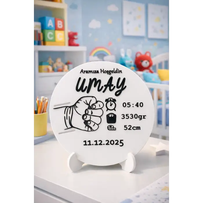 Kişiye Özel Bebek Doğum Tabelası - İsim, Saat, Kilo, Boy Yazılı 3D Bebek Odası Süsü