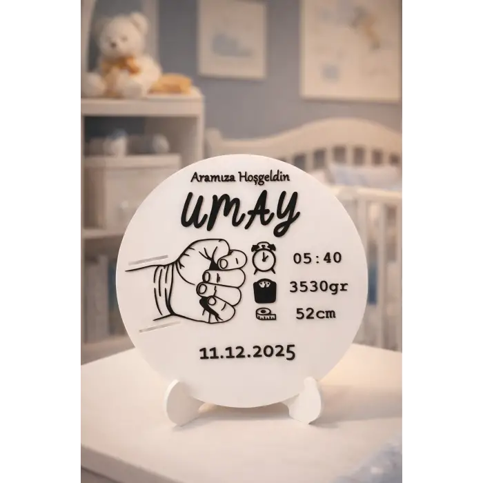 Kişiye Özel Bebek Doğum Tabelası - İsim, Saat, Kilo, Boy Yazılı 3D Bebek Odası Süsü