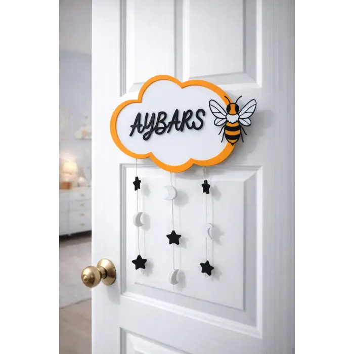 Led Işıklı Bebek Kapı Süsü – Kişiye Özel İsimli Bulut Tasarım Mayas 3D