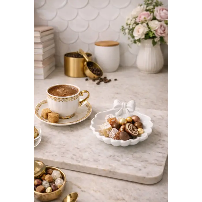 6 Adet Zarif Deniz Kabuğu Kahve Yanı Sunumluk 3D Yüksek Kalite PLA Beyaz