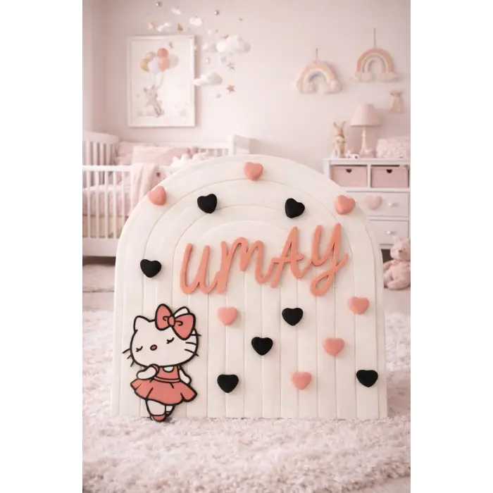 Pembe Siyah Kalpli Tasarım Hastane Odası & Bebek Odası Kapı Dekoru Kişiye Özel 25x25 cm