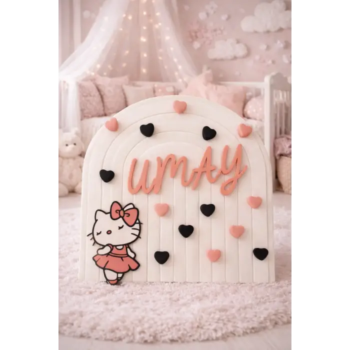 Pembe Siyah Kalpli Tasarım Hastane Odası & Bebek Odası Kapı Dekoru Kişiye Özel 25x25 cm