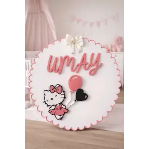 Hello Kitty Temalı İsme Özel Tasarım Kız Bebek ve Çocuk Kapı Süsü