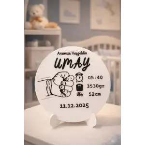 Kişiye Özel Bebek Doğum Tabelası - İsim, Saat, Kilo, Boy Yazılı 3D Bebek Odası Süsü