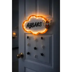 Led Işıklı Bebek Kapı Süsü – Kişiye Özel İsimli Bulut Tasarım Mayas 3D
