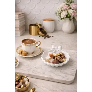 6 Adet Zarif Deniz Kabuğu Kahve Yanı Sunumluk 3D Yüksek Kalite PLA Beyaz