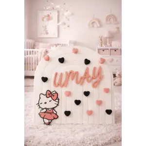 Pembe Siyah Kalpli Tasarım Hastane Odası & Bebek Odası Kapı Dekoru Kişiye Özel 25x25 cm