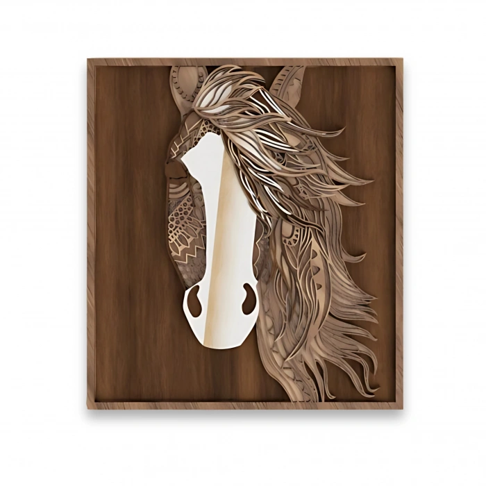 At Figürlü Katmanlı Ahşap Duvar Dekoru