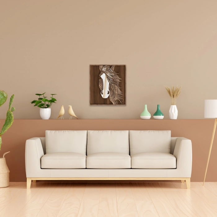 At Figürlü Katmanlı Ahşap Duvar Dekoru