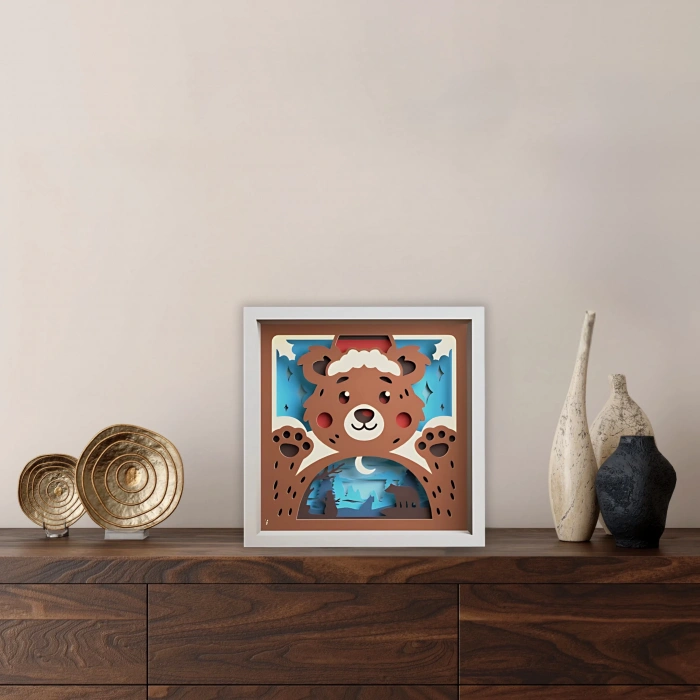 Ayıcık Temalı Katmanlı Ahşap Duvar Dekoru