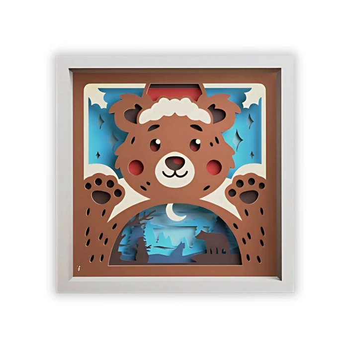 Ayıcık Temalı Katmanlı Ahşap Duvar Dekoru