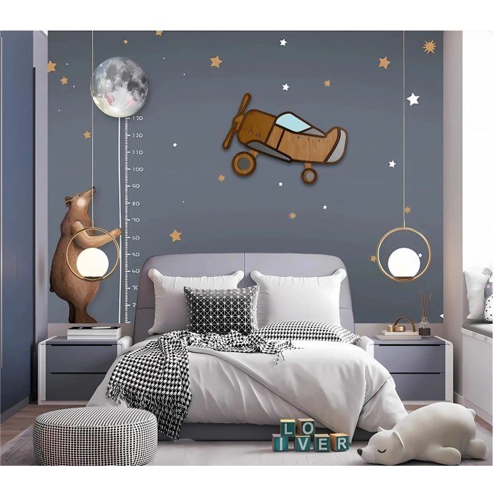 Çocuk Odası Ahşap Uçak Duvar Dekoru