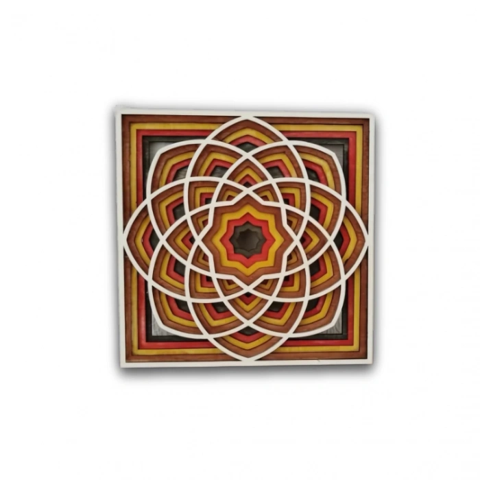 Çok Katmanlı Kare Mandala Ahşap Duvar Tablosu