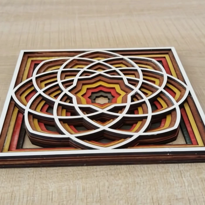 Çok Katmanlı Kare Mandala Ahşap Duvar Tablosu