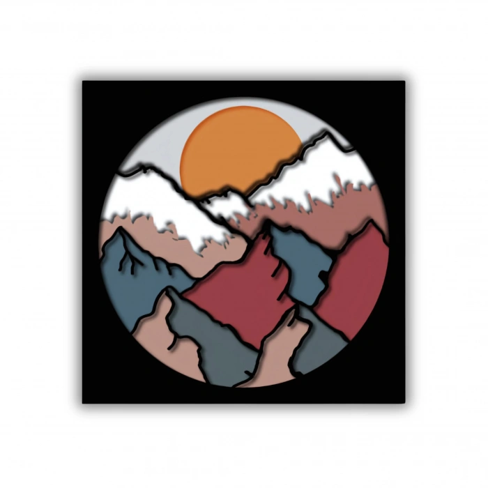 Dağ Manzarası Temalı Katmanlı Ahşap Duvar Dekoru