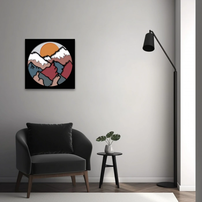 Dağ Manzarası Temalı Katmanlı Ahşap Duvar Dekoru