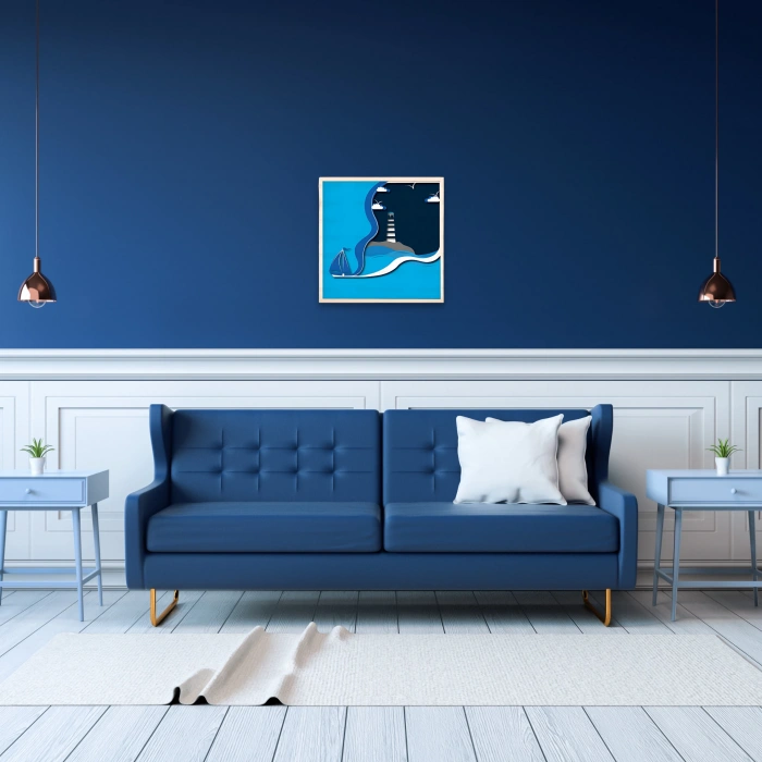 Deniz Feneri ve Yelkenli Temalı Katmanlı Ahşap Duvar Dekoru