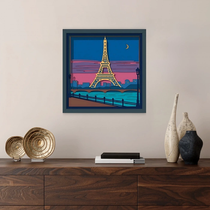 Eiffel Kulesi Manzaralı Katmanlı Ahşap Duvar Dekoru