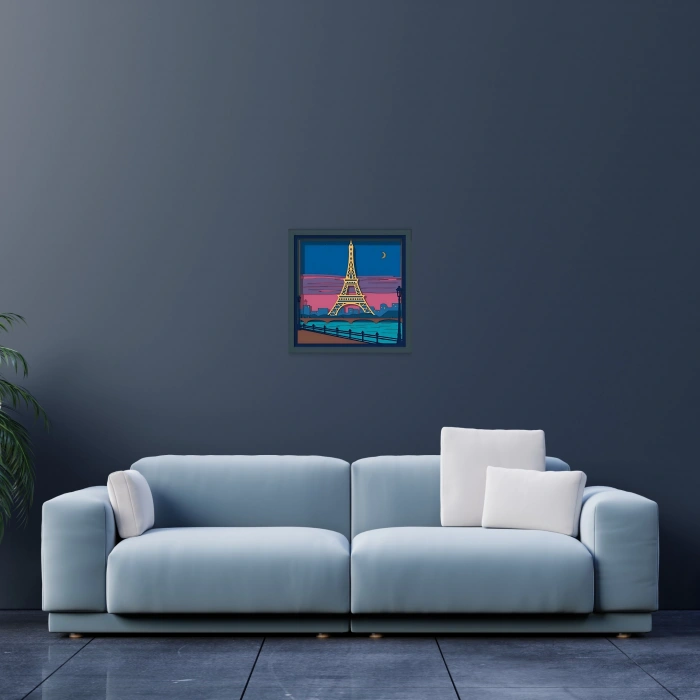 Eiffel Kulesi Manzaralı Katmanlı Ahşap Duvar Dekoru