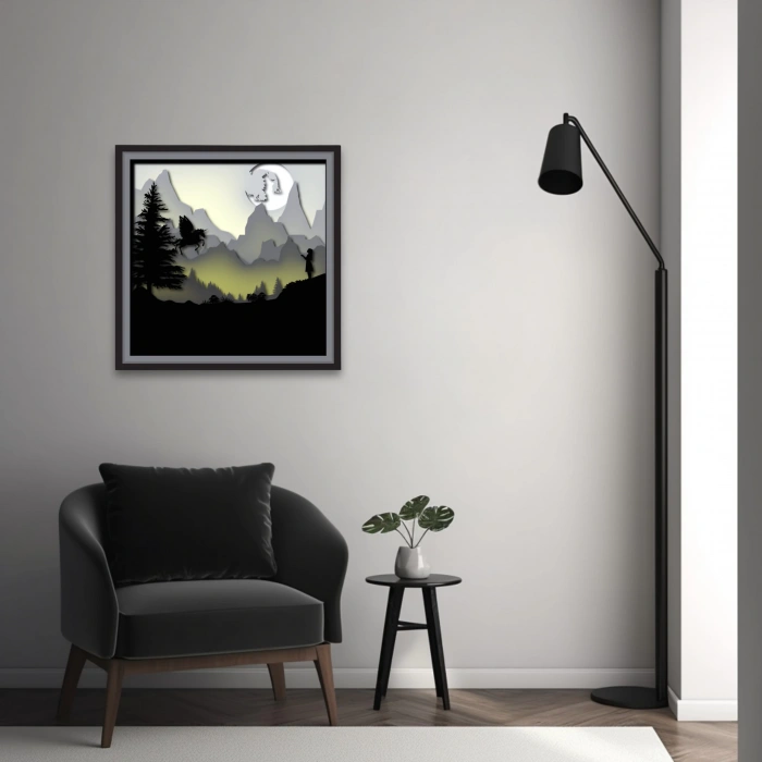 Fantastik Dağ Manzaralı Katmanlı Ahşap Duvar Dekoru