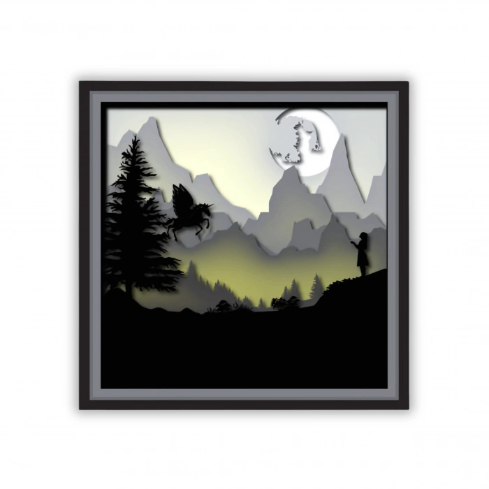 Fantastik Dağ Manzaralı Katmanlı Ahşap Duvar Dekoru