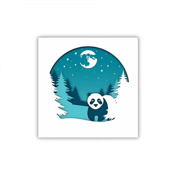 Gece ve Doğa Temalı Panda Duvar Dekoru