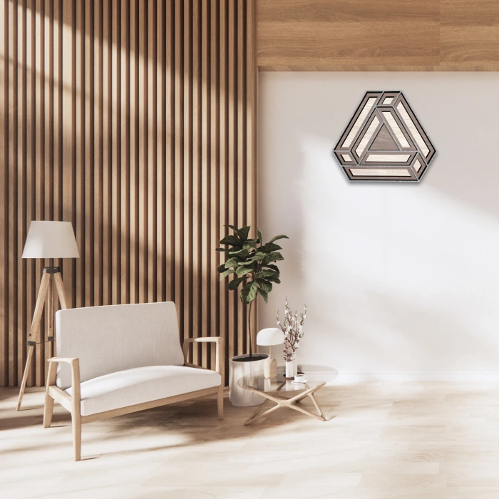 Geometrik Desenli Katmanlı Ahşap Duvar Dekoru