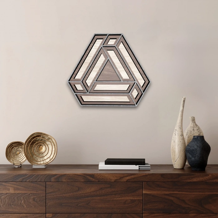 Geometrik Desenli Katmanlı Ahşap Duvar Dekoru