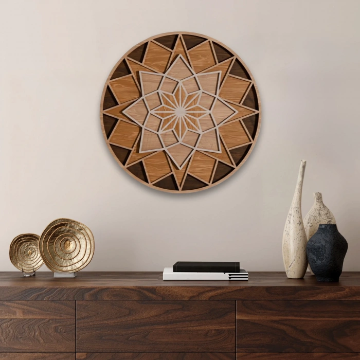 Geometrik Desenli Katmanlı Ahşap Duvar Dekoru