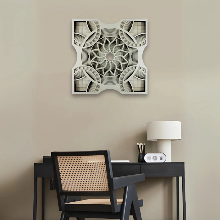 Geometrik Desenli Katmanlı Ahşap Duvar Dekoru