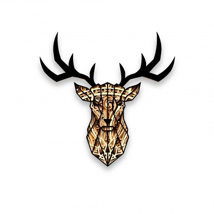 Geyik Figürlü Katmanlı Ahşap Duvar Dekoru