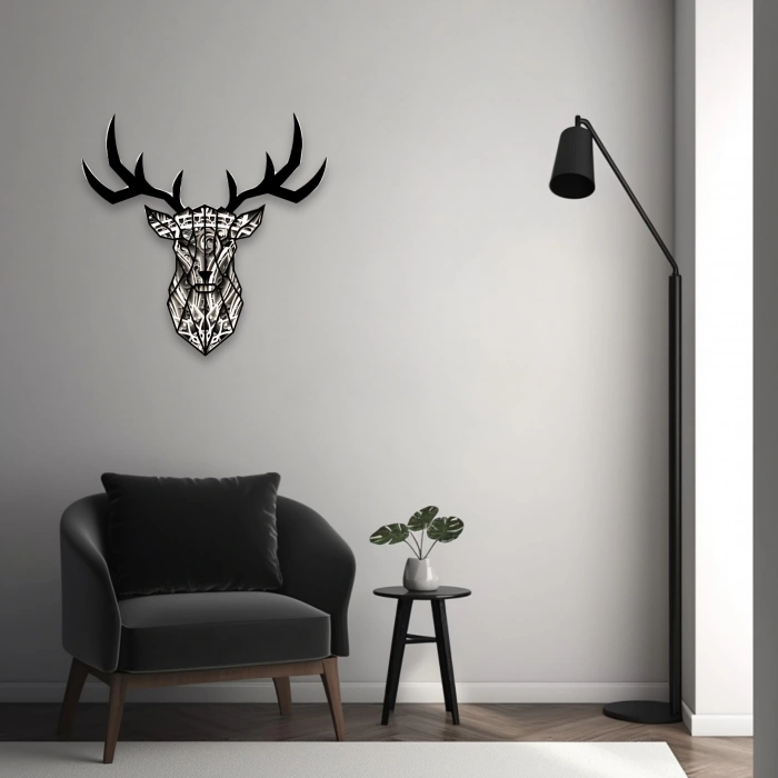 Geyik Figürlü Katmanlı Ahşap Duvar Dekoru