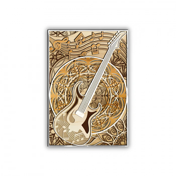 Gitar Temalı Çok Katmanlı Ahşap Duvar Dekoru