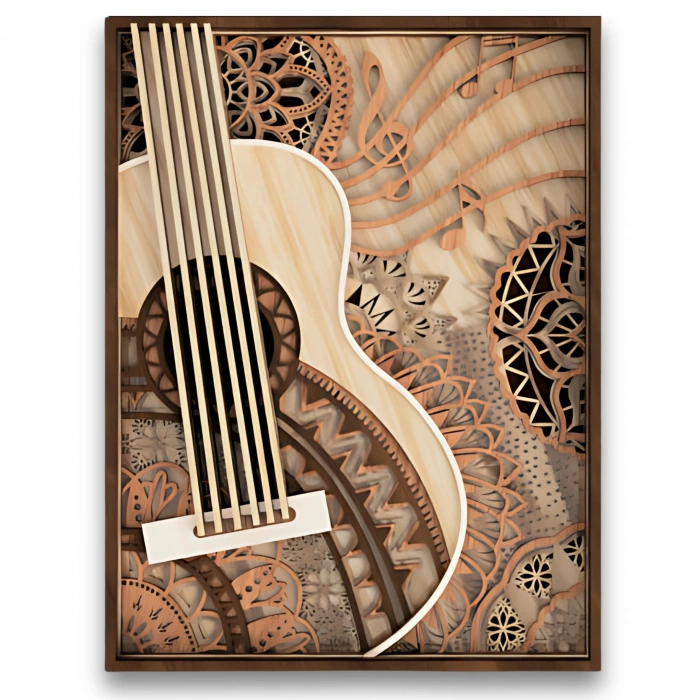 Gitar Temalı Katmanlı Ahşap Duvar Dekoru
