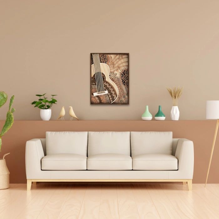 Gitar Temalı Katmanlı Ahşap Duvar Dekoru