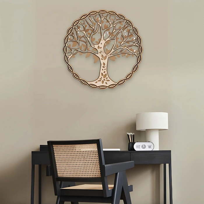 Hayat Ağacı Temalı Katmanlı Ahşap Duvar Dekoru