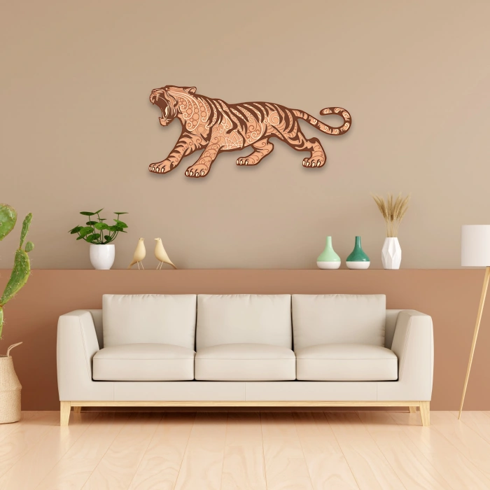 Kaplan Figürlü Katmanlı Ahşap Duvar Dekoru