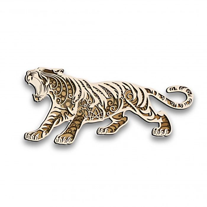 Kaplan Figürlü Katmanlı Ahşap Duvar Dekoru