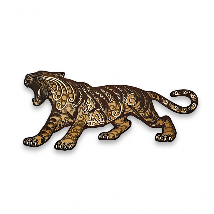 Kaplan Figürlü Katmanlı Ahşap Duvar Dekoru