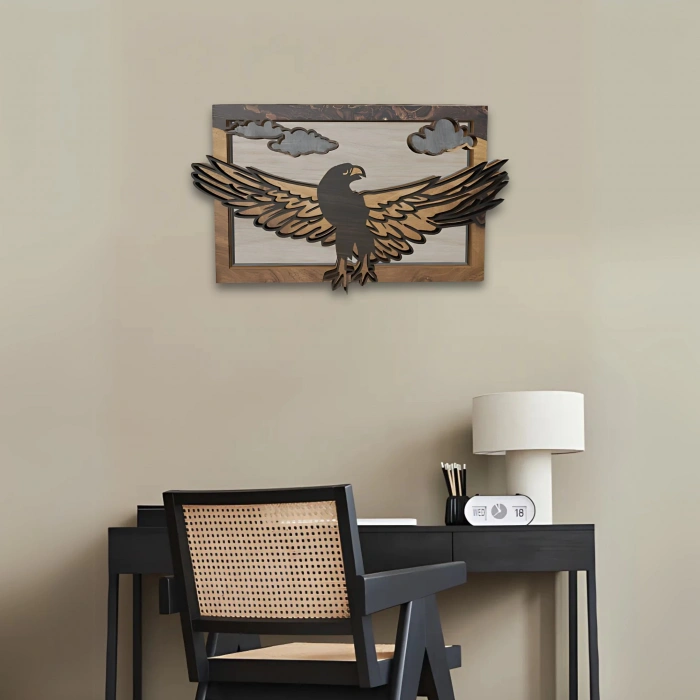Kartal Temalı Katmanlı Ahşap Duvar Dekoru