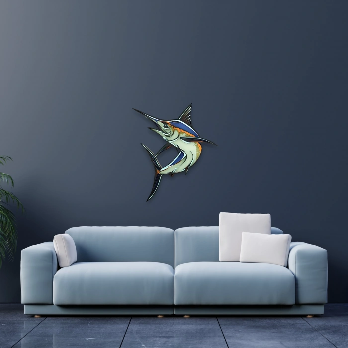 Kılıç Balığı Figürlü Katmanlı Ahşap Duvar Dekoru
