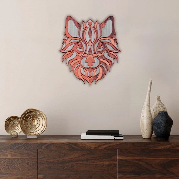 Kurt Figürlü Katmanlı Ahşap Duvar Dekoru