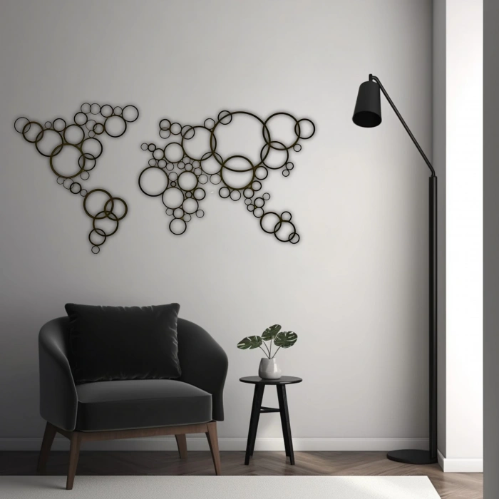 Modern Dünya Haritası Tasarımlı Duvar Dekoru