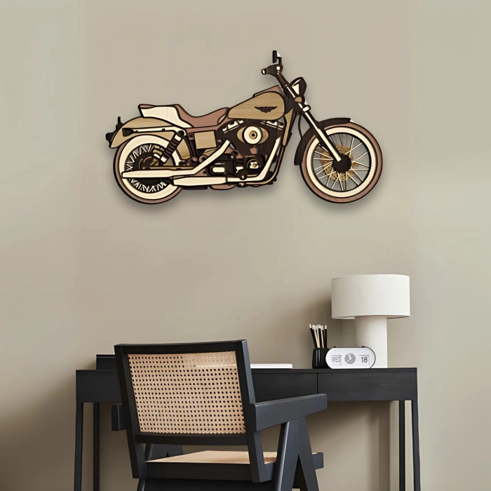 Motosiklet Temalı Katmanlı Ahşap Duvar Dekoru