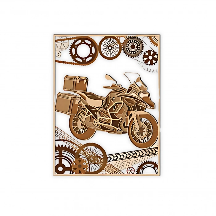 Motosiklet Tutkusu Temalı Katmanlı Ahşap Duvar Dekoru